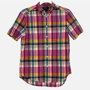 Polo Ralph Lauren Big Boy Plaid Madras Short Sleeve Button Down Shirt Sz L 14-16